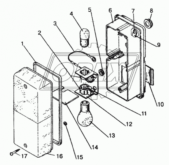 90-01.1 Рассеиватель переднего фонаря МТЗ бело-оранжевый 180х80х45 РУДЕНСК